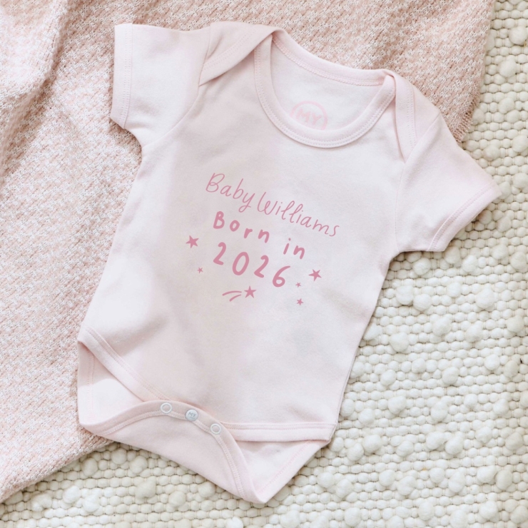 Personalized Born in 2026 Pink Bodysuit