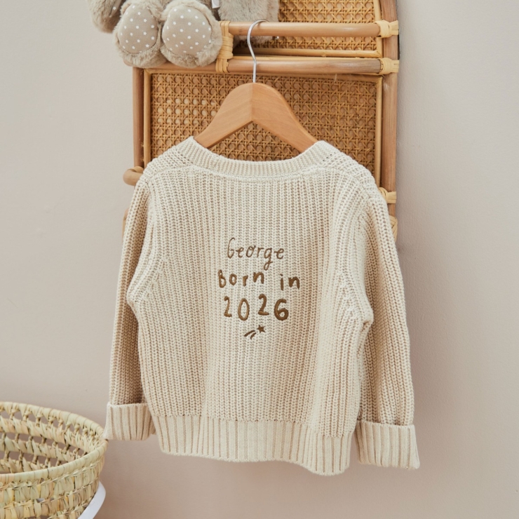 Personalized Born In 2026 Oatmeal Knitted Cardigan