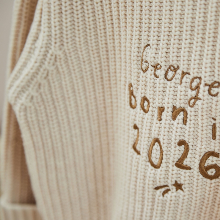 Personalized Born In 2026 Oatmeal Knitted Cardigan