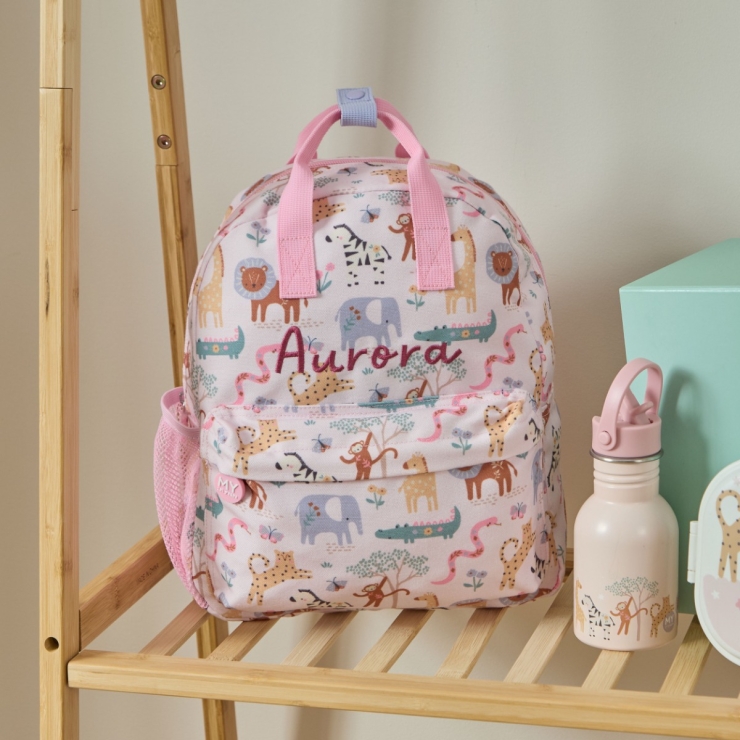 Personalised Pink Floral Safari Medium Backpack