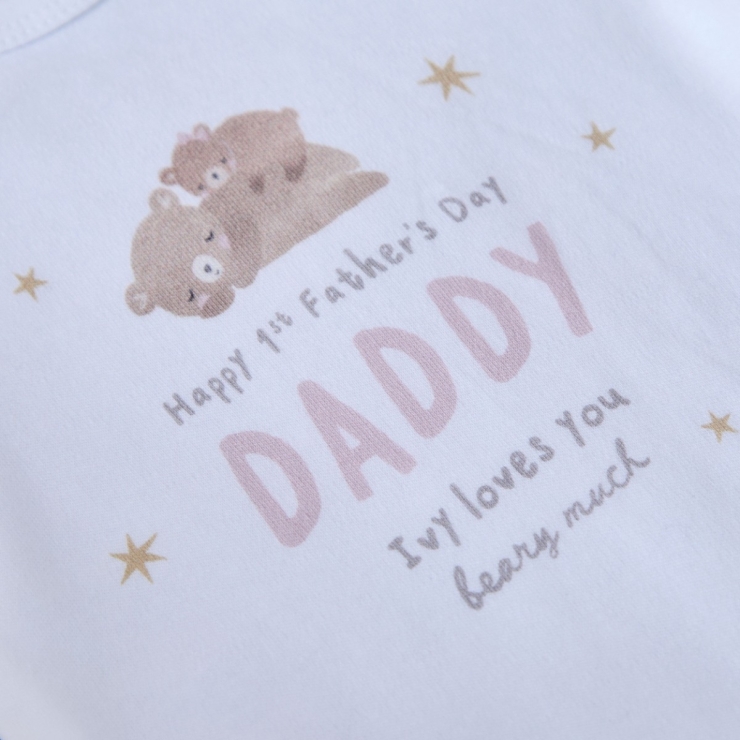 Personalised Father’s Day Baby Bear Bodysuit in White and Pink