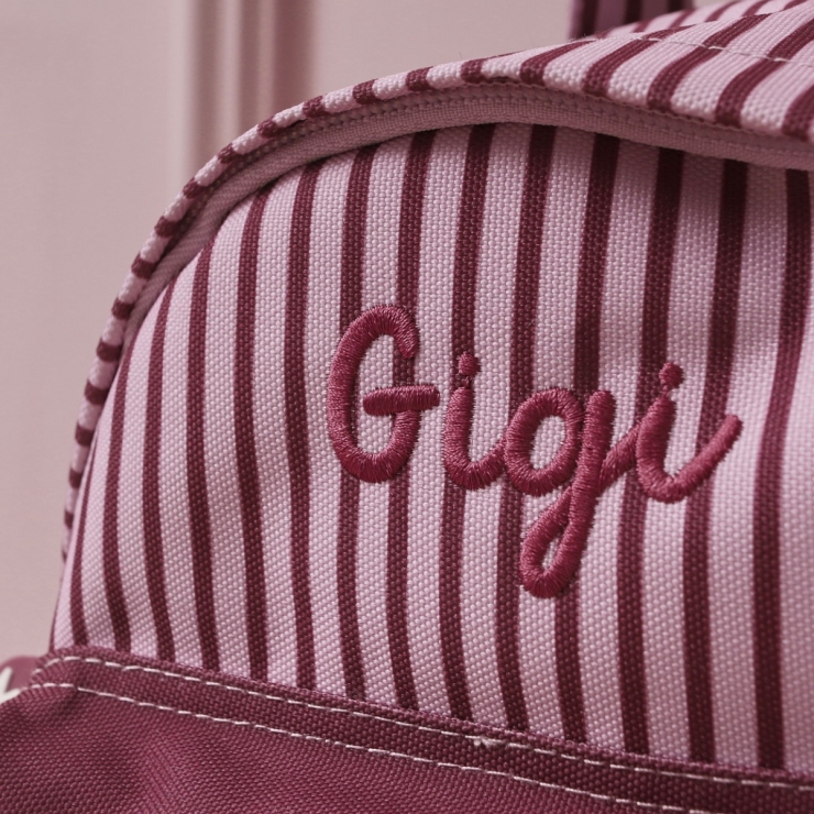 Personalised Pink and Burgundy Stripe Classic Mini Backpack