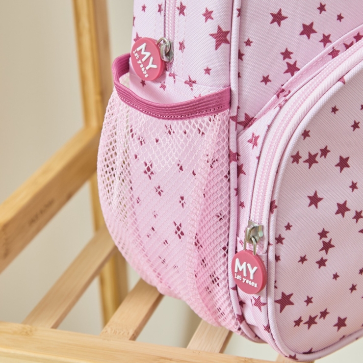 Personalised Pink and Burgundy Star Pocket Medium Backpack