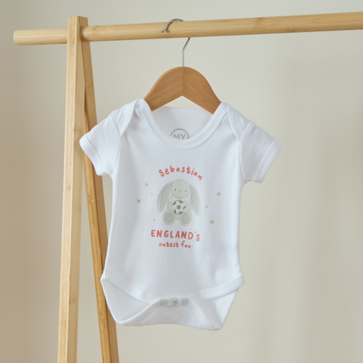 Personalised England Fan White Bodysuit
