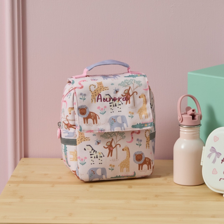Personalised Pink Floral Safari Grab Handle Lunchbag