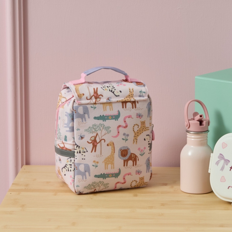 Personalised Pink Floral Safari Grab Handle Lunchbag