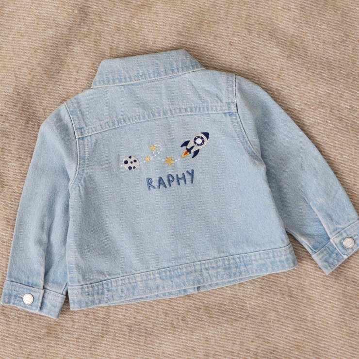 Personalised Rocket and Stars Stonewash Denim Jacket