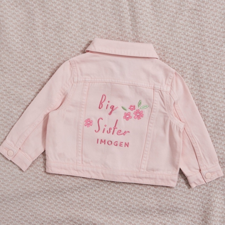 Personalised Big Sister Pink Denim Jacket 