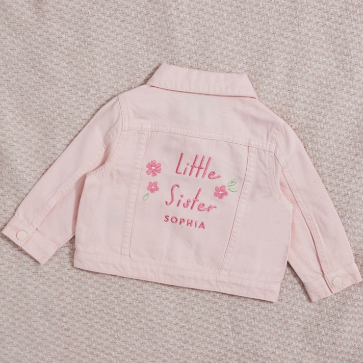 Personalised Little Sister Pink Denim Jacket 