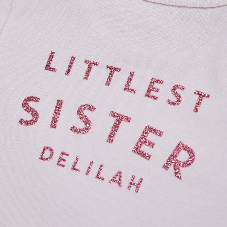 Personalised Littlest Sister Pink Bodysuit