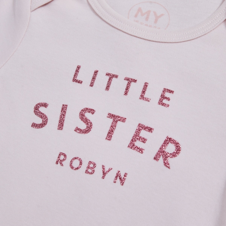 Personalised Little Sister Pink Bodysuit