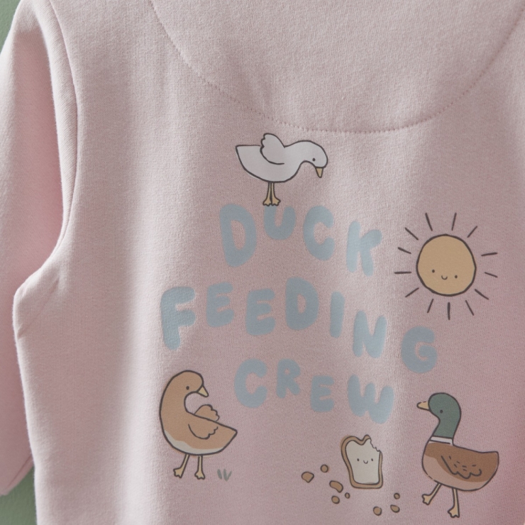 Personalised Duck Feeding Crew Pink Sweater