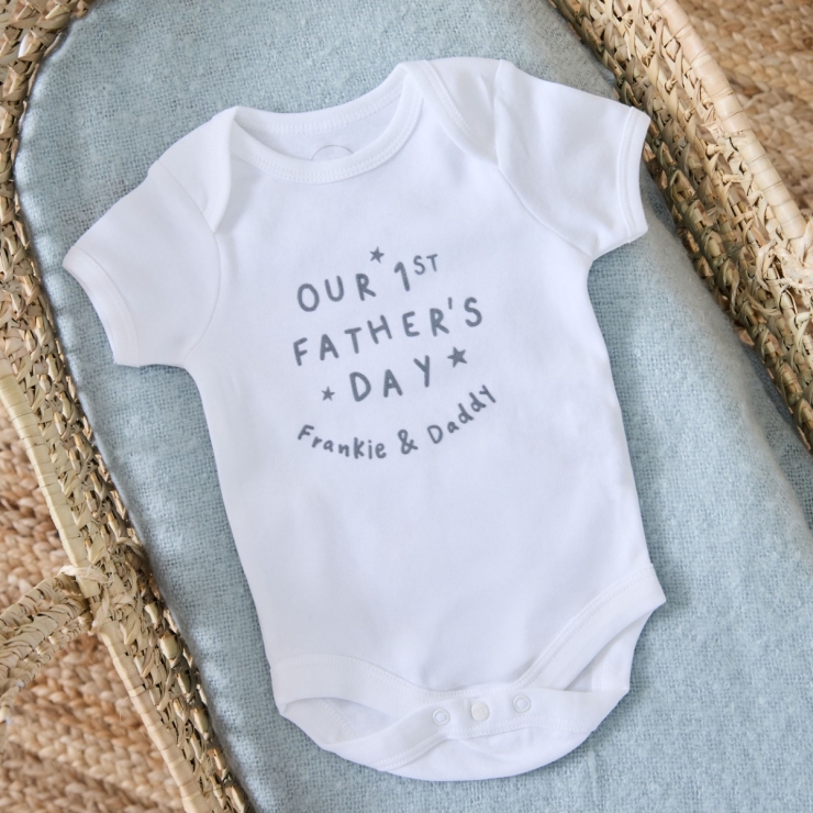Personalised Our First Father's Day Grey Star White Bodysuit