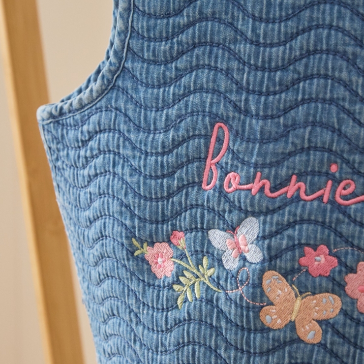 Personalised Garden Secrets Butterfly Quilted Denim Gilet