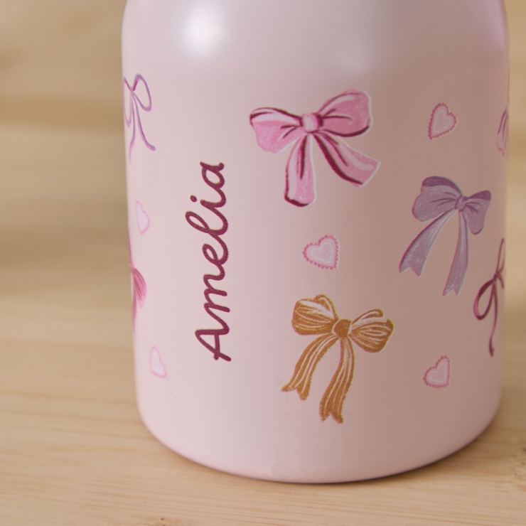 Personalised Bow Pink Water Bottle