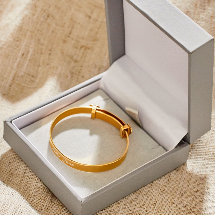 Gold Engraved Baby Keepsake Bangle with Diamond