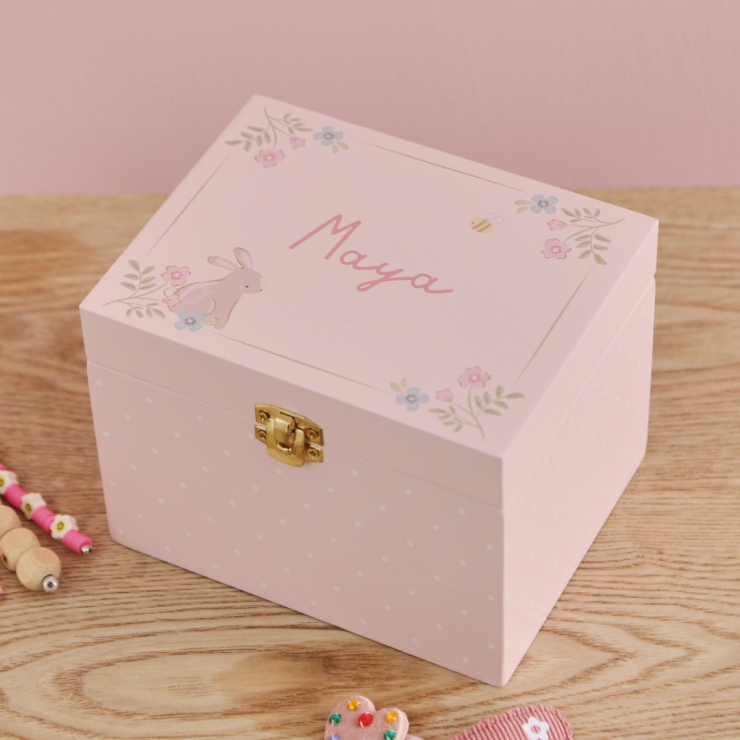 Personalised Bunny Floral Jewellery Box