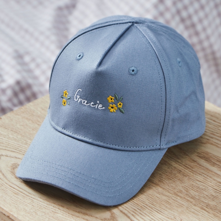 Personalized Yellow Floral Baseball Cap in Blue