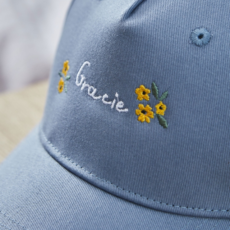 Personalized Yellow Floral Baseball Cap in Blue