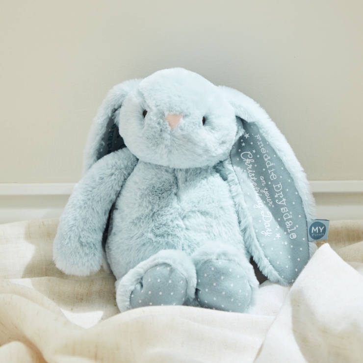 Personalized Christening Day Blue Bunny Soft Toy