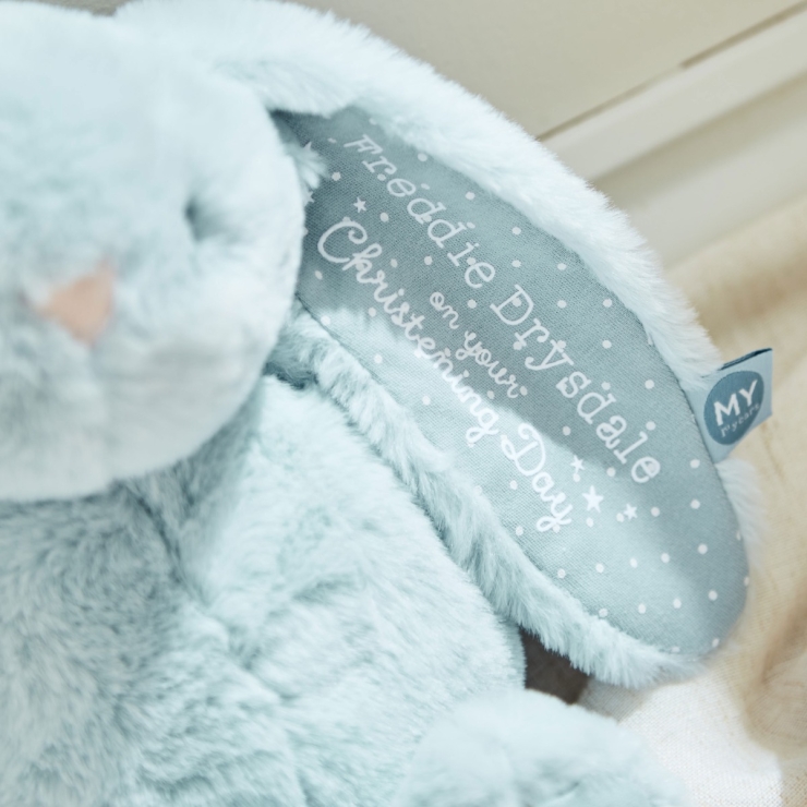 Personalized Christening Day Blue Bunny Soft Toy