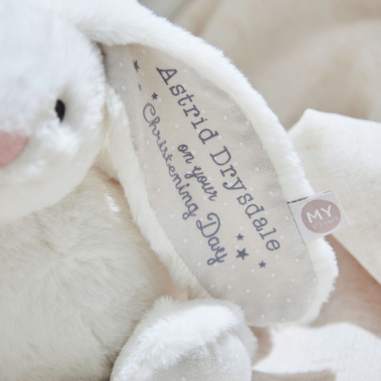 Personalized Christening Day White Bunny Soft Toy