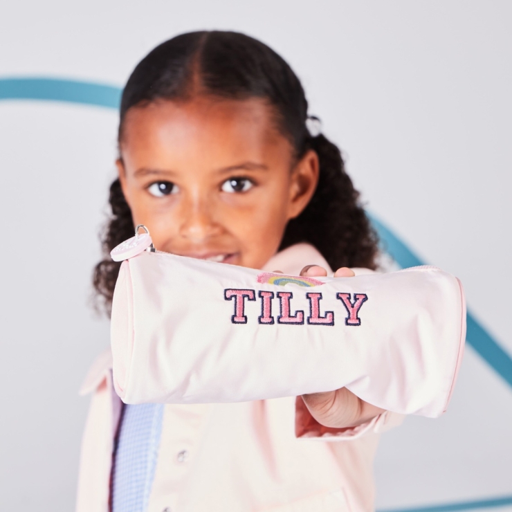 My Kids Personalised Pink Rainbow Bolt Pencil Case