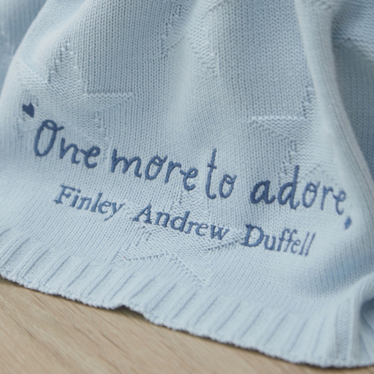 Personalised One More to Adore Light Blue Jacquard Blanket