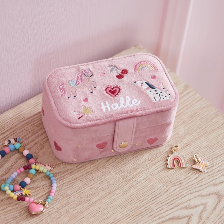 Personalised My Favourite Things Pink Velvet Jewellery Box