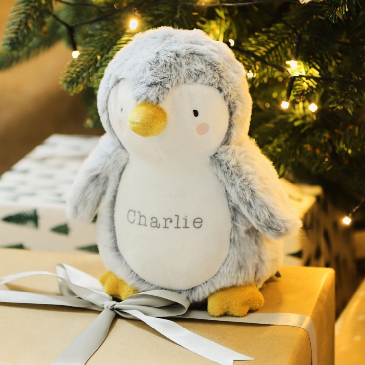 Personalized Grey Penguin Soft Toy