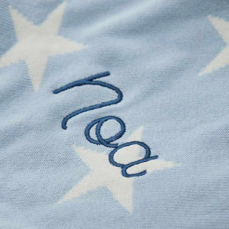 Personalised Light Blue Star Intarsia Baby Blanket