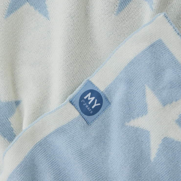 Personalised Light Blue Star Intarsia Baby Blanket