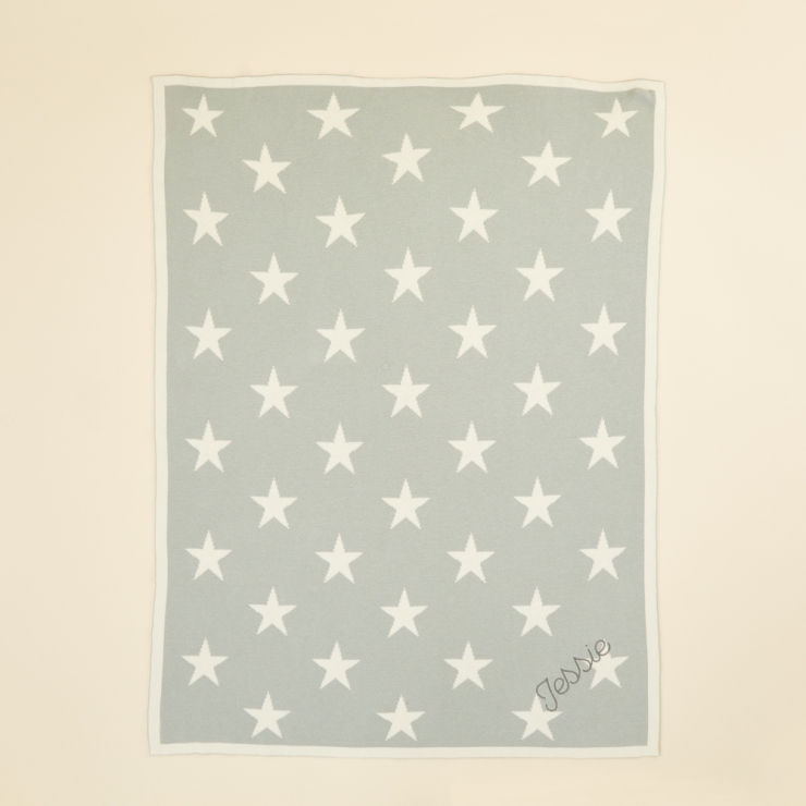 Personalised Light Blue Star Intarsia Blanket Flat