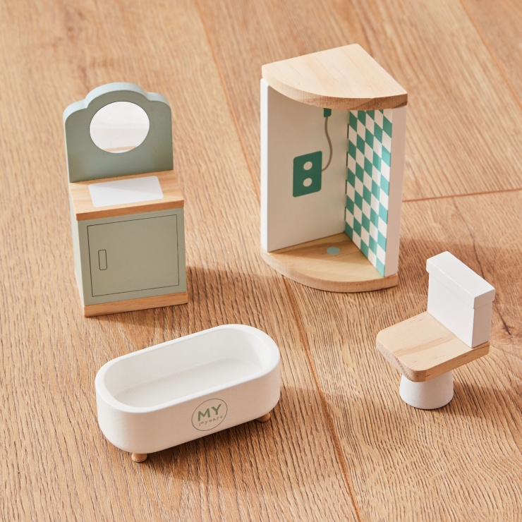 Wooden Doll’s House Bathroom Furniture Set