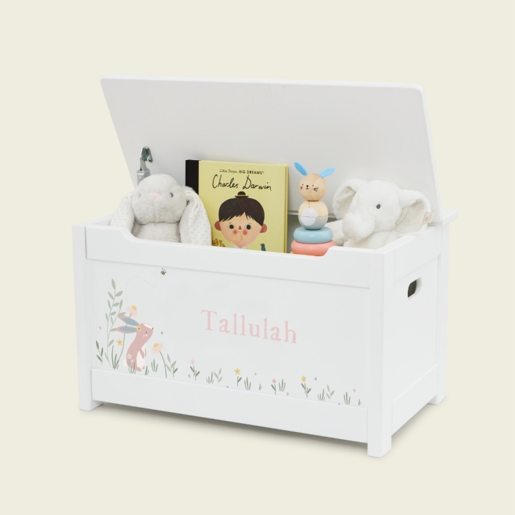 Personalised White Bunny Design Panelled Toy Box FSC®