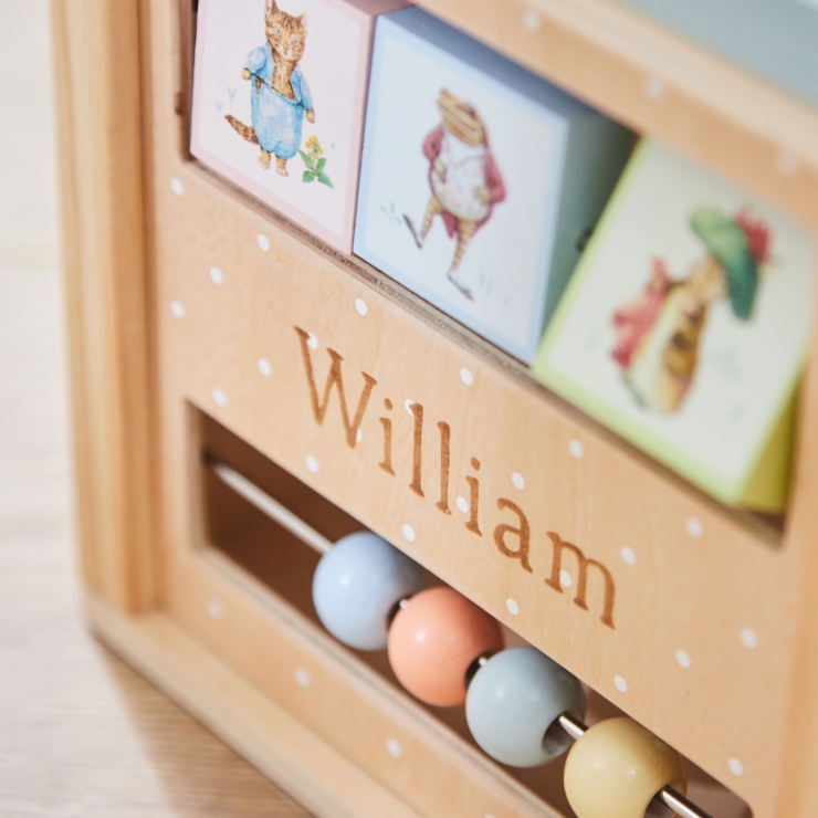 Personalised Peter Rabbit Wooden Activity Cube Toy FSC®