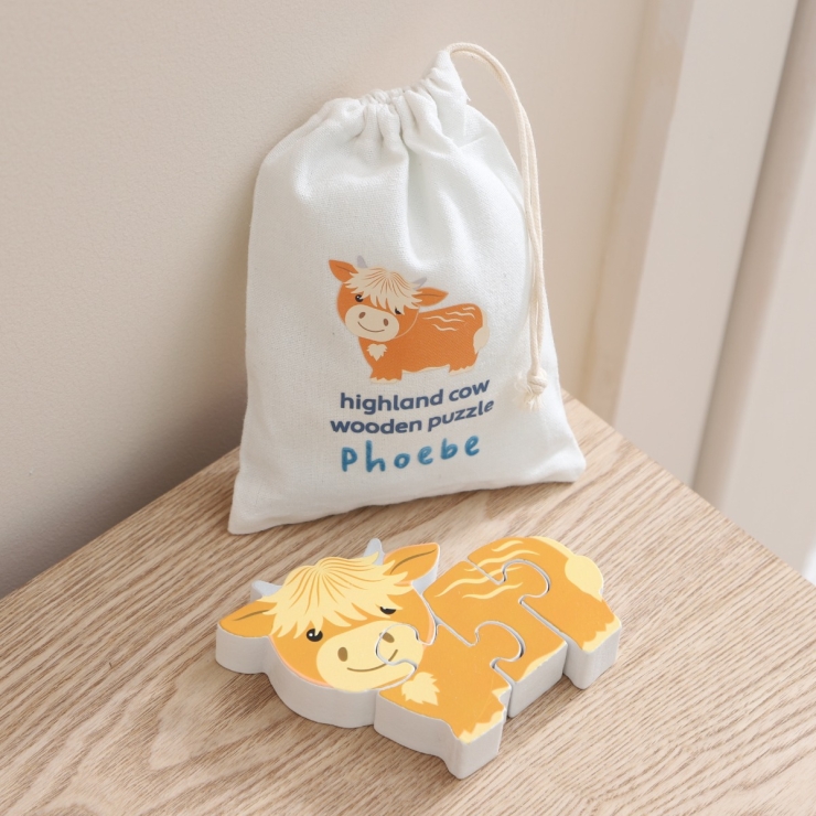 Personalised Orange Tree Toys Cow Wooden Puzzle