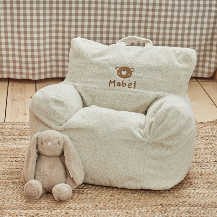 Personalised Bear Ecru Bean Bag Filled Chair 