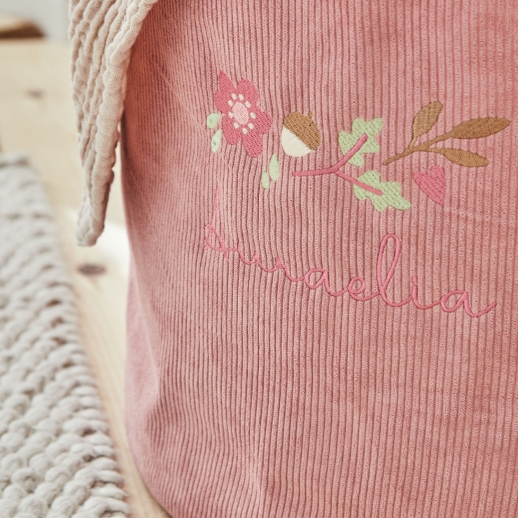 Personalised Large Floral Leaf Pink Storage Bag