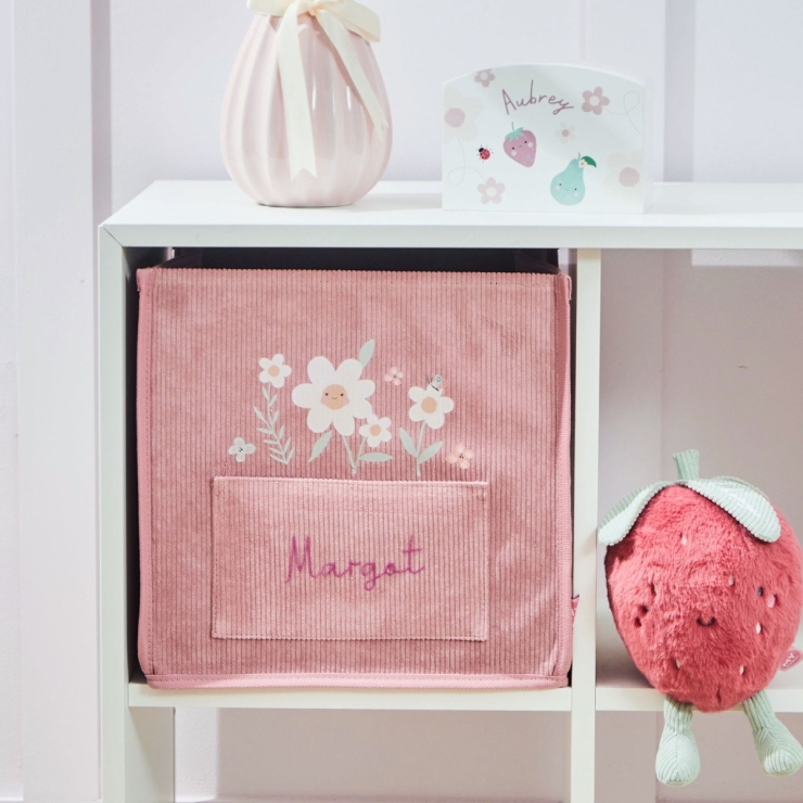 Personalised White Daisy Pink Storage Cube 