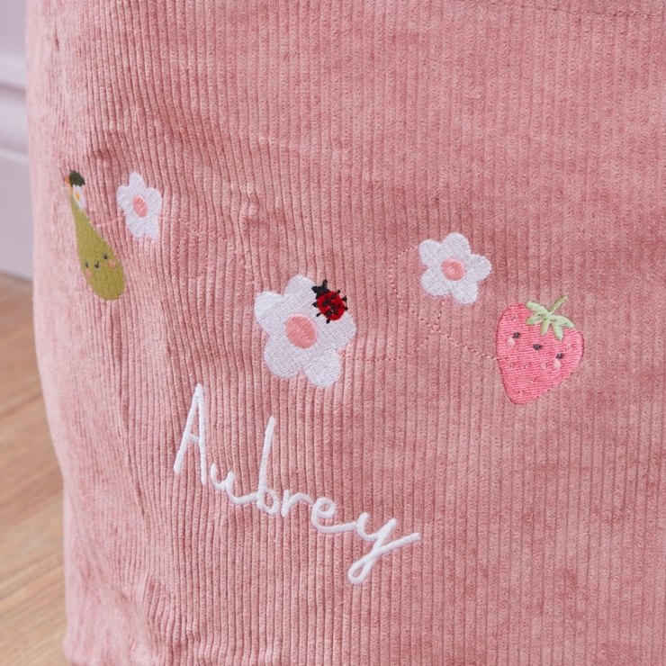 Personalised Fruit Floral Cord Pink Storage Bag