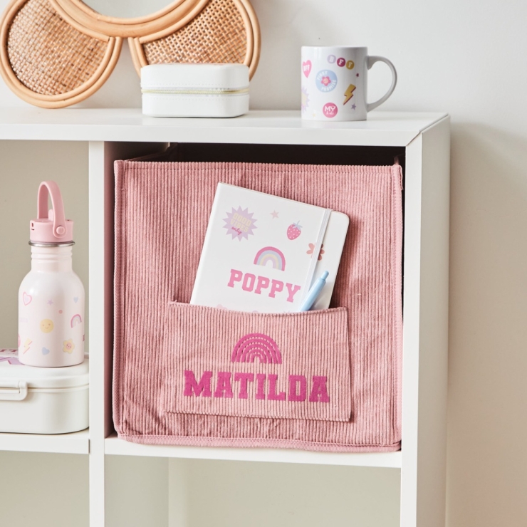 Personalised My Kids Pink Rainbow Cube Storage 