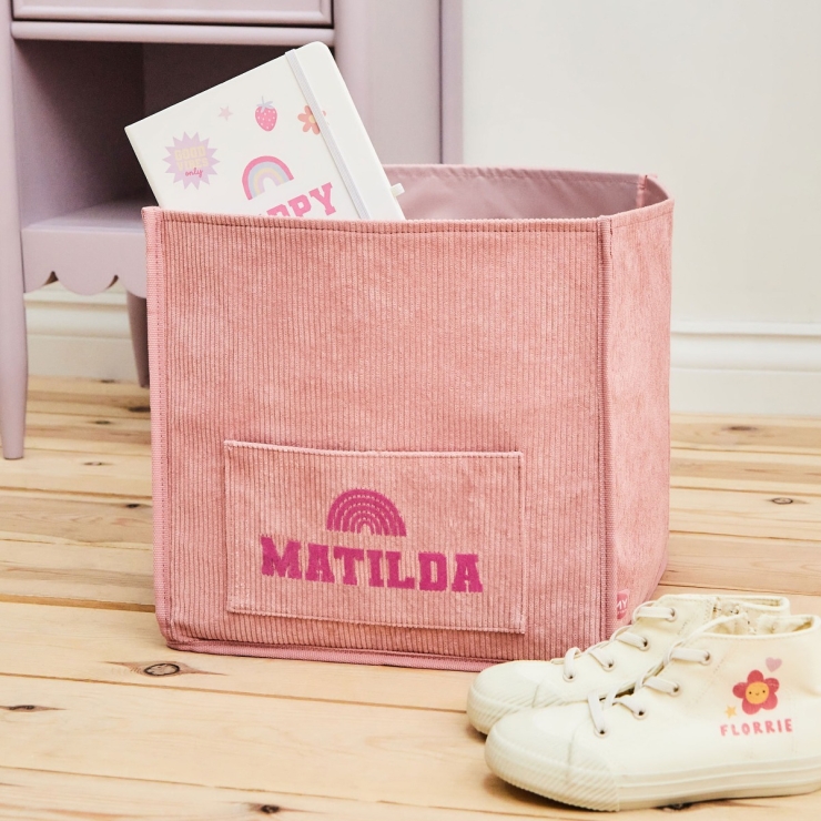 Personalized My Kids Pink Rainbow Cube Storage 