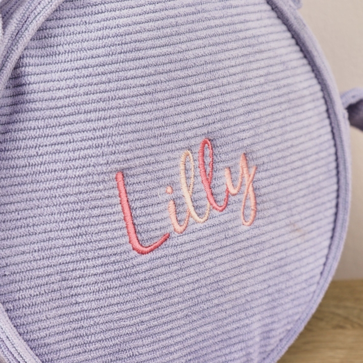 Personalised Pink Gradient Name Lilac Cord Handbag 