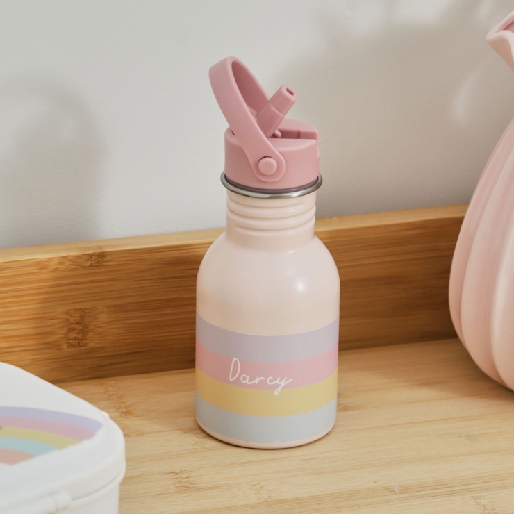 Personalised Pink Rainbow Water Bottle 