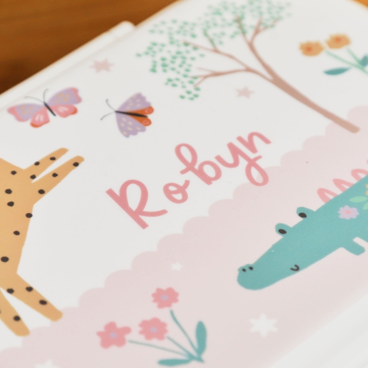 Personalised Pink Floral Safari Lunch Box 