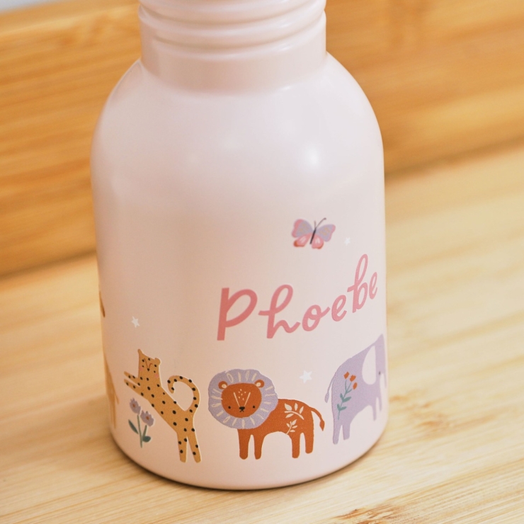Personalised Pink Floral Safari Water Bottle