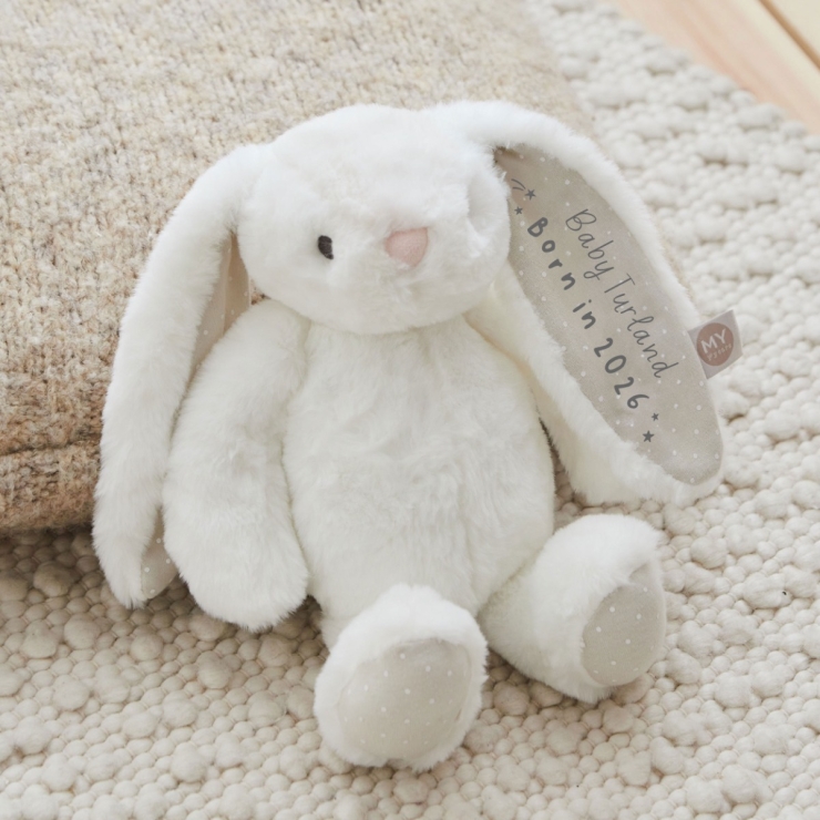 Personalized Born In 2026 White Bunny Soft Toy