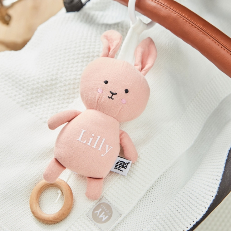 Personalised Jabadabado Pink Musical Bunny Pull Toy