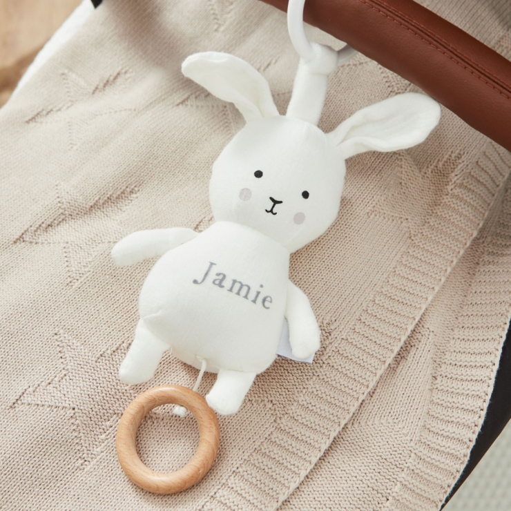 Personalised Jabadabado White Musical Bunny Pull Toy